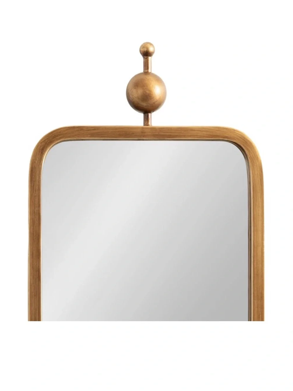 Brass-Tone Rectangular Wall Mirror with Decorative Finials - 9” x 36”